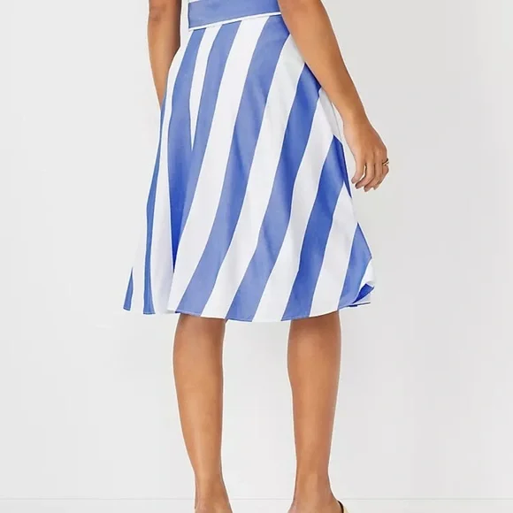 Ann Taylor Striped Tie Waist Skirt – Blue & White, Size 6 | Lined A-Line Skirt - Picture 7 of 9